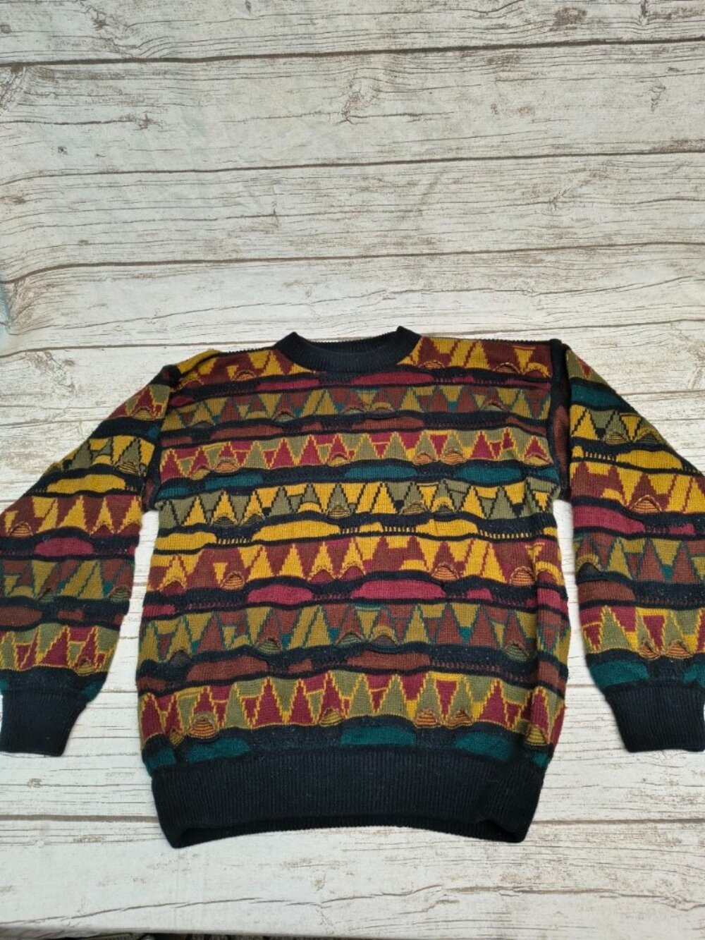 INDEX International Bold Geometric 3D Knit Sweater Size Large